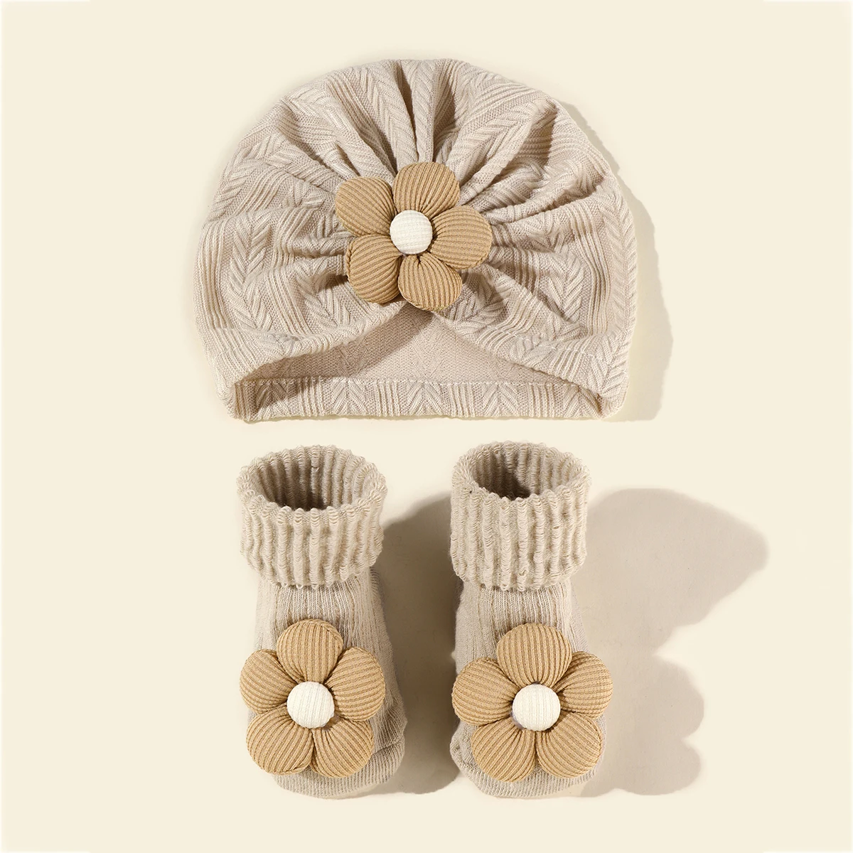 Baby Girls Flower hat Socks Set Cute Newborn Short Tube Sock+ Turban Hat Elastic Soft Infant Indian Caps 0-12M