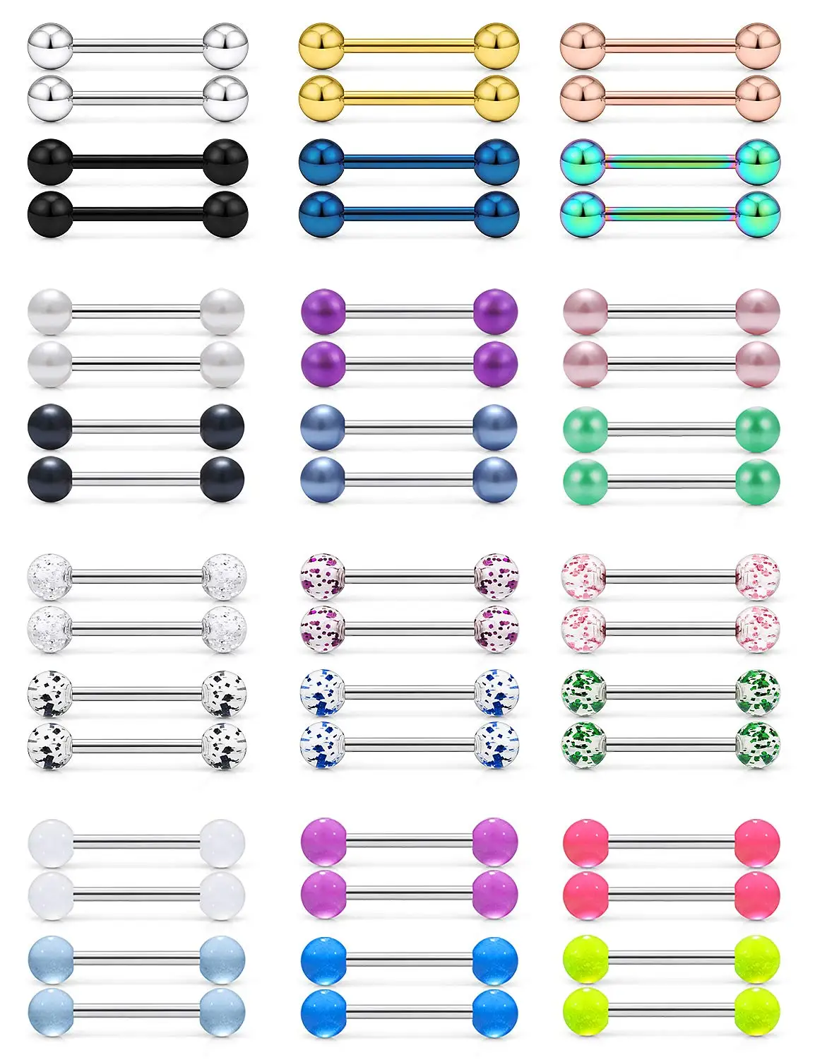 48 Pcs/2 Pcs Nipple Ring Tongue Ring Surgical Steel Straight 14G Barbell Piercing Jewelry 12MM 14MM 16MM Women\'s and Men\'s Glow