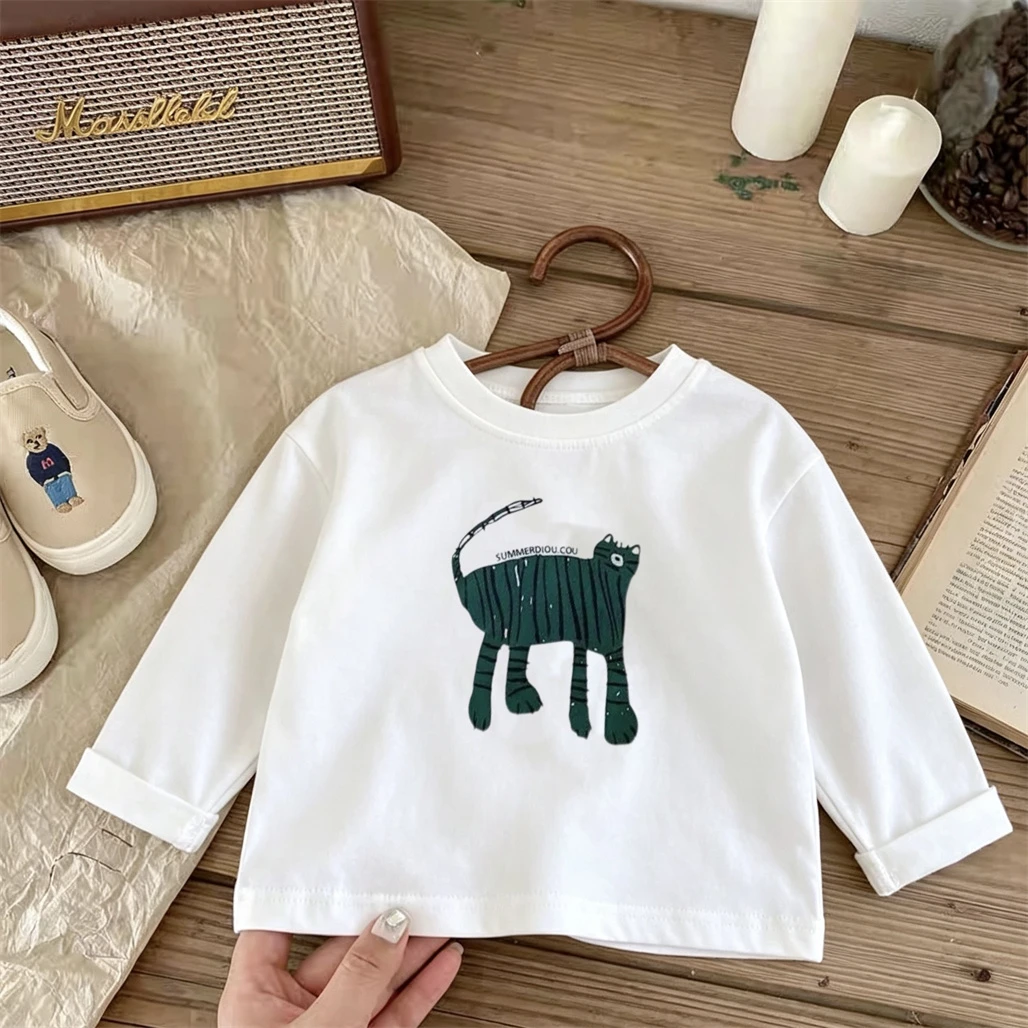 Round Neck Base Shirt Simple Versatile TShirt Fashion Casual Clothes 2026 Children Printed Tees Simple Cute Long-sleeved Tops