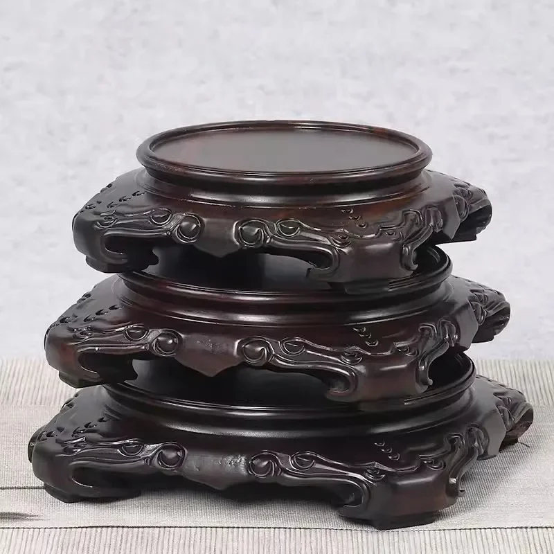 Base redonda de madera roja para tetera, estatua de Buda de piedra, florero, maceta, decoración de soporte