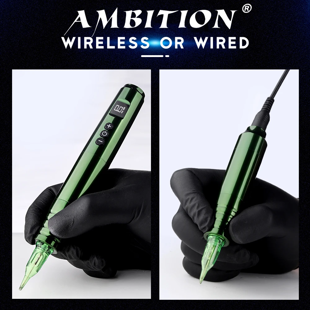 Ambition-máquina de tatuaje con batería inalámbrica, pluma para maquillaje permanente, cejas, labios, ojos, vello, potente Motor sin núcleo, carga