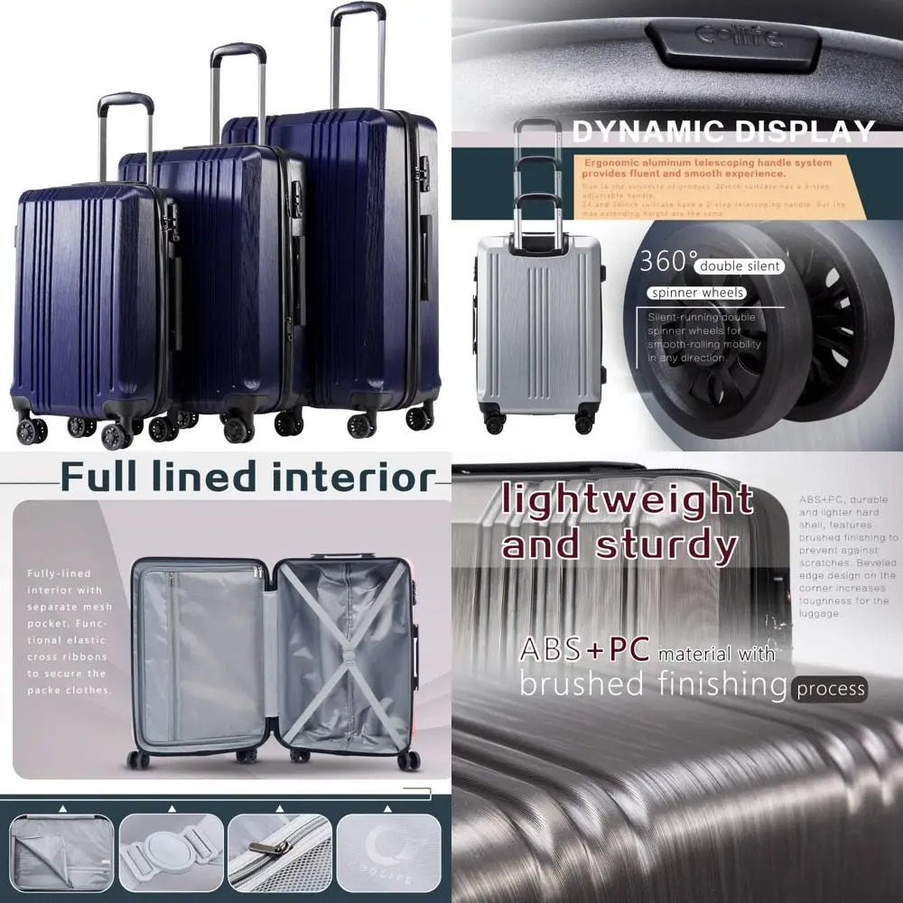 

Расширяемый набор чемоданов из трех предметов с замком TSA, спиннерной багажкой, материал ПК + АБС-пластик для путешествий