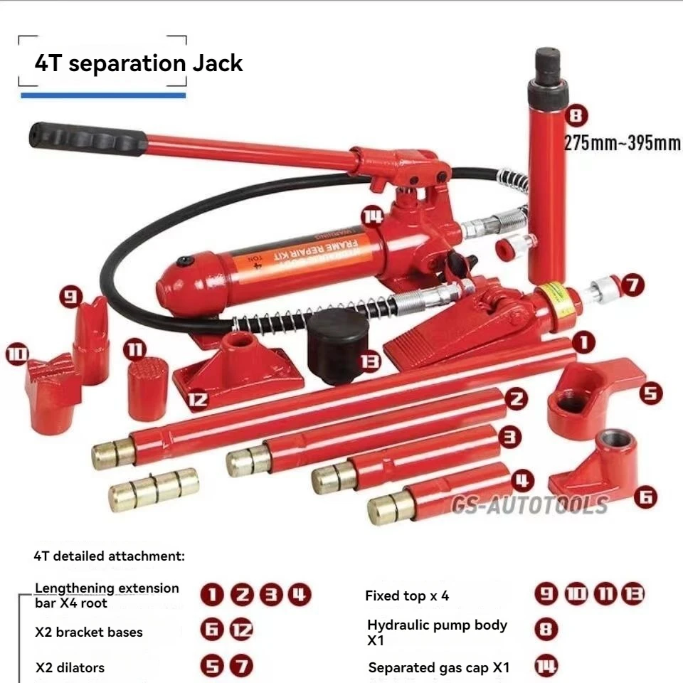 10 Ton Power Hydraulic Cylinder Jack 1.4M Oil Tube Autobody Frame Repair Kit  Truck Farm Lifting Jack Heavy Equipment