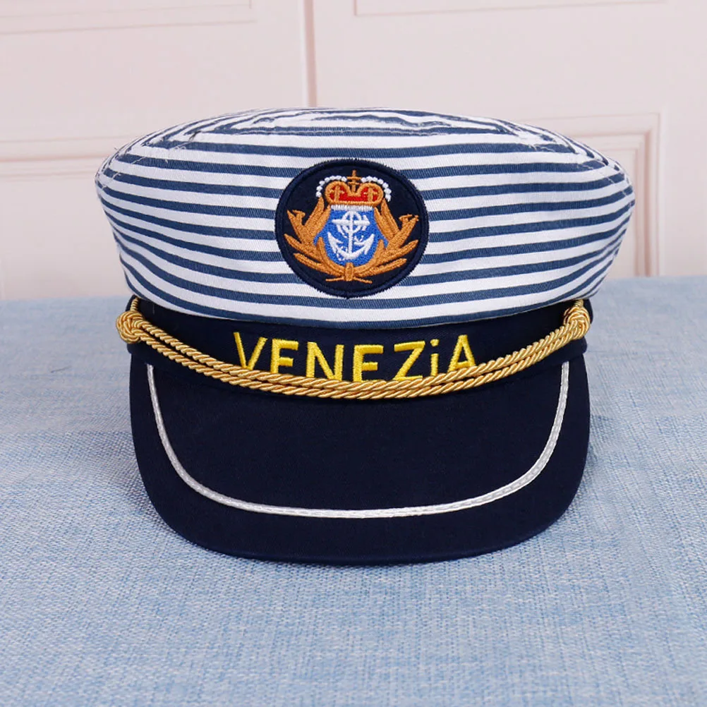 

1Pcs Sea Captain Hat Blue Stripe Adjustable Size 54Cm Navy Cosplay Hat for Adults Sailor Costume Gift