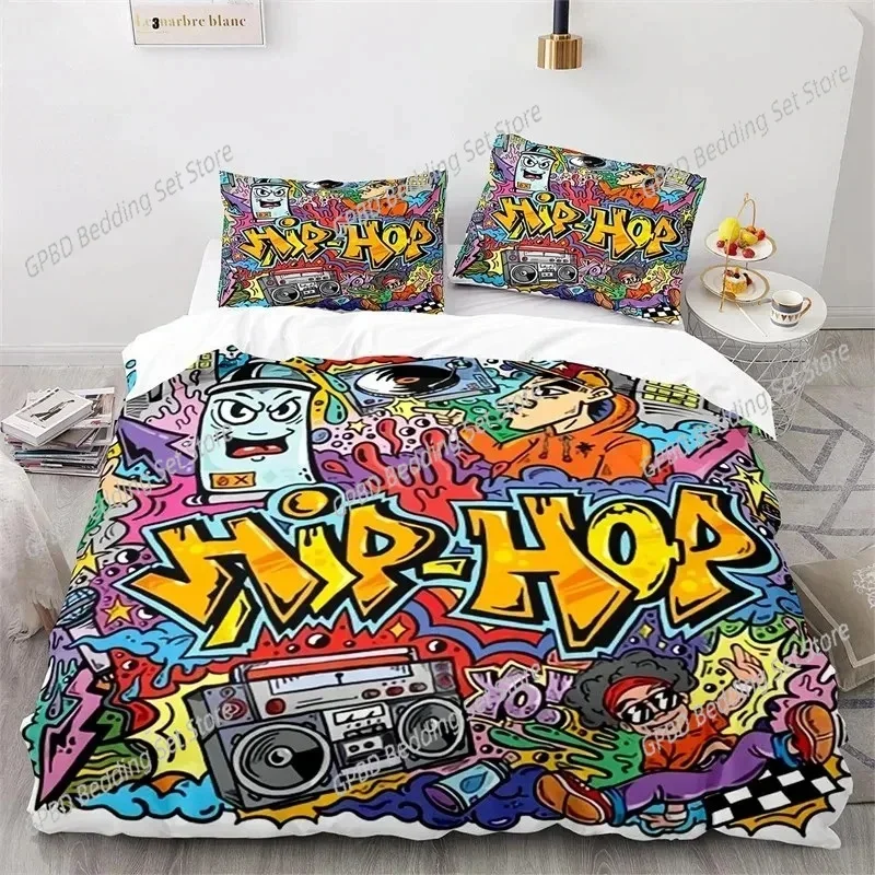 Graffiti Hip Hop Modern Street Art Comfortable Duvet Quilt Cover Pillowcase Bedding Set Children Bedroom Decoration Home Textile