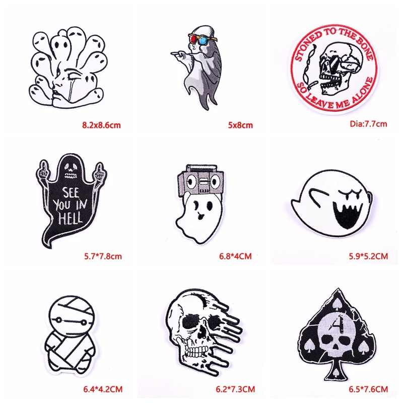 10PCS Cute Ghost Embroidery Patch Iron On Patches For Clothing Sew Stickers Cartoon/Animal Cat Embroidered Patches On Clothes