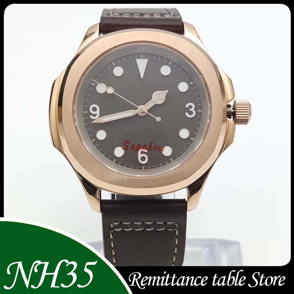 

NH35 мужские автоматические механические часы 40 мм корпус из розового золота с сапфировым стеклом повседневные деловые водонепроницаемые часы