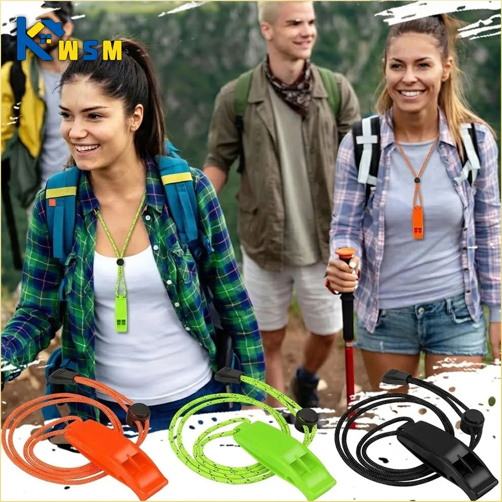 1-10pc Survival Whistle Dual Sound Chamber Floating Rescue with Adjustable Reflective Rope for Hiking Camping Fishing Boat Kayak
