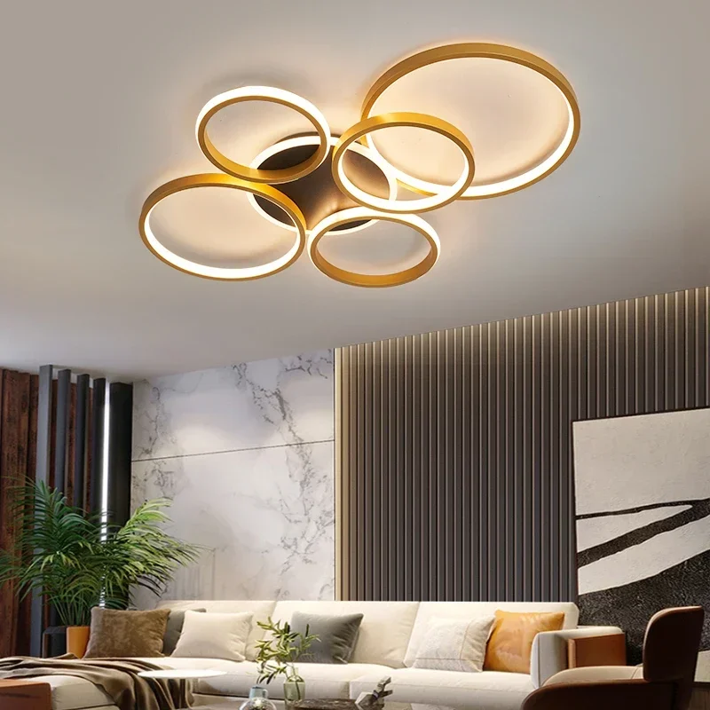 Imagem -03 - Luz de Luxo Anel Circular Luz Teto Moderno Led Lustre Luminárias Sala Estar Decoração Preto Ouro Cor Iluminação do Hotel Lustre