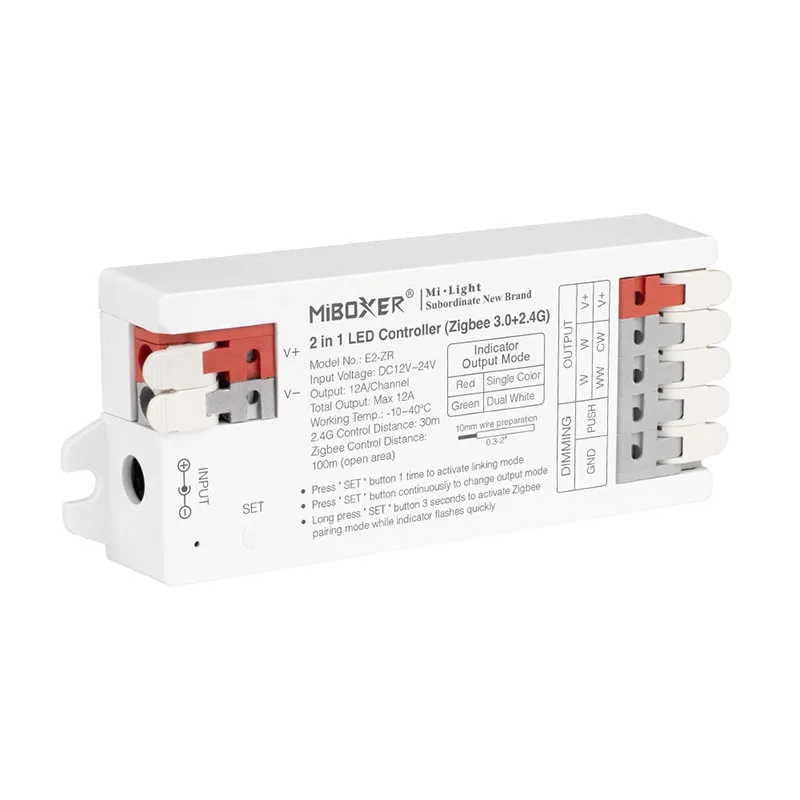 Miboxer-Zigbee 3.0 + 2.4G Fiação Instantânea sem Ferramenta Controlador LED, E2-ZR, E3-ZR, Cor Única, Dual Branco, RGB, RGBW, RGBCCT, DC12 ~ 24V