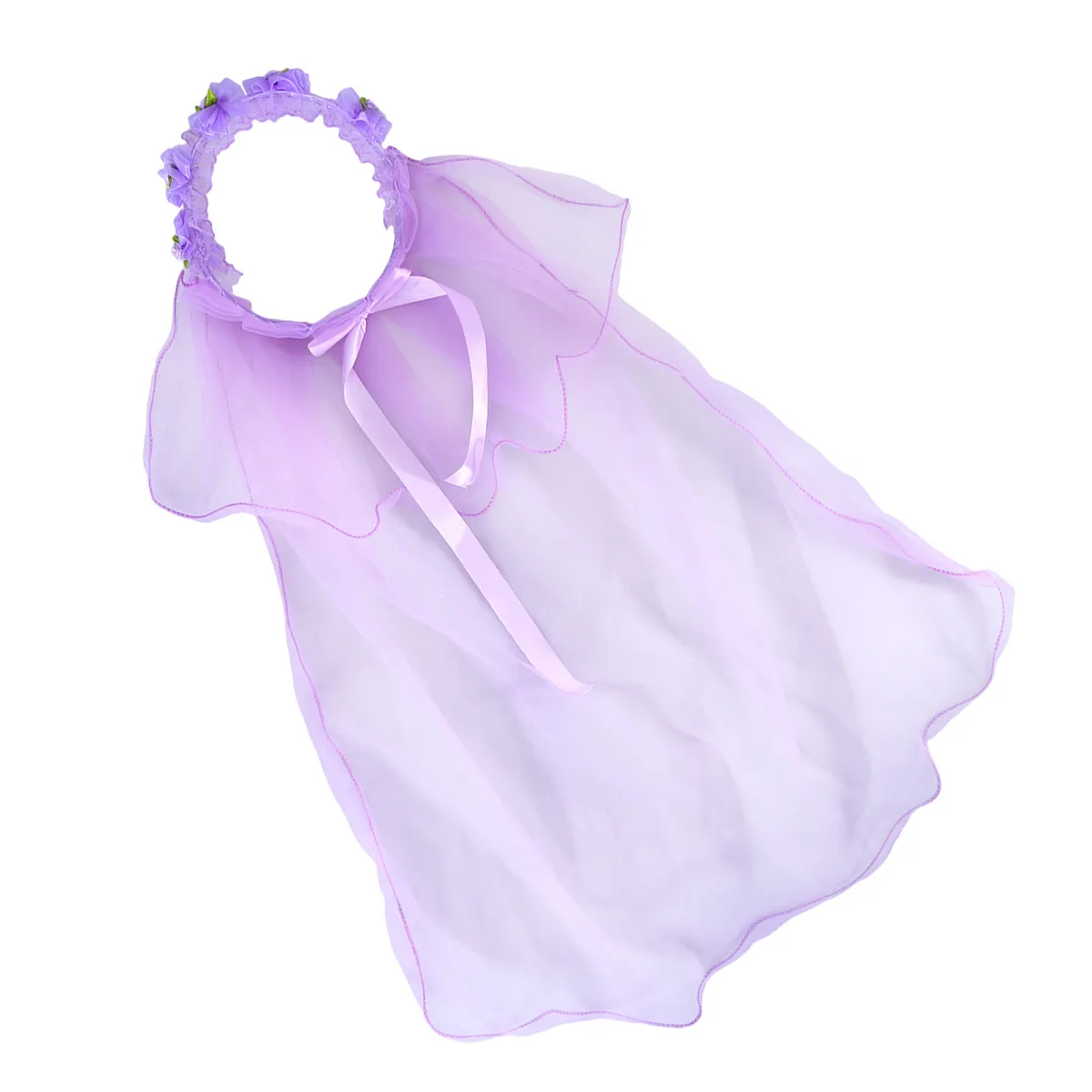 Two Layer Lace Tulle Wedding Veil with Floral Wreath Headband for Soft Lightweight Plastic Hoop Perfect for First