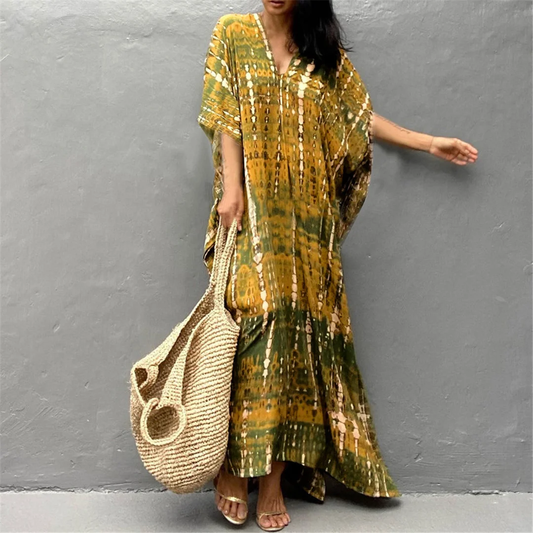30 Farben, V-Ausschnitt, bedrucktes, farbenfrohes Batik-Tunika-Strandkleid, Strandkleid, Strandmode, Damen, V4477 – Detail 13