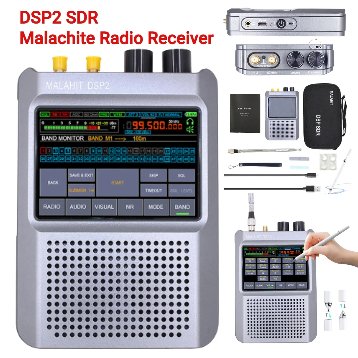 DSP2 SDR Malachite Radio Receiver New Firmware 2.30 Second Generation 10kHz-380MHz 404MHz-2GHz Stereo Radio 3.5-inch Touch LCD