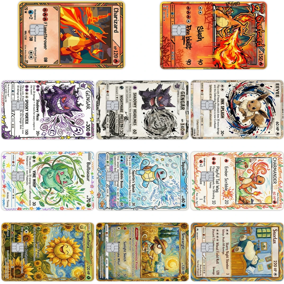 

Наклейки для кредитных карт DIY с персонажами Gengar, Charizard, Blastoise, Venusaur, мультяшные, аниме, Y2K, для дебетовых и банковских карт Visa, наклейки-скины, игрушка, подарок