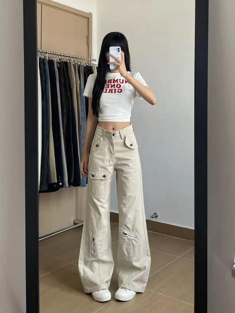 

plus Size American Style Wide Leg Straight Cut Jeans Women's Spring Loose High Waist Slimming Trousers Workwear Denim