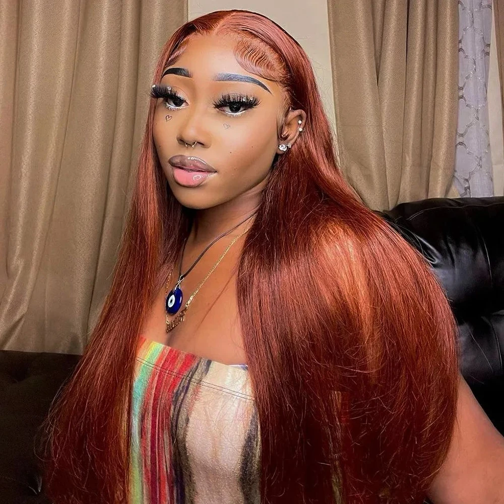 

Красновато-коричневый парик 13X6 HD на шнуровке, прямые цветные парики из натуральных волос, красный, коричневый, 13x4, кружевной фронтальный парик для женщин, предварительно сорванный