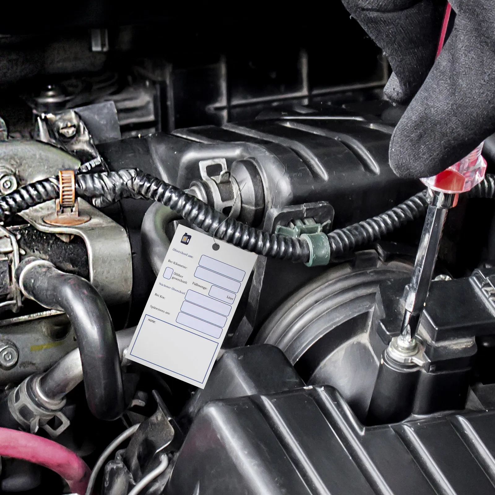 

100 шт. двусторонних бирок-напоминаний о замене масла, этикетки для техобслуживания автомобилей