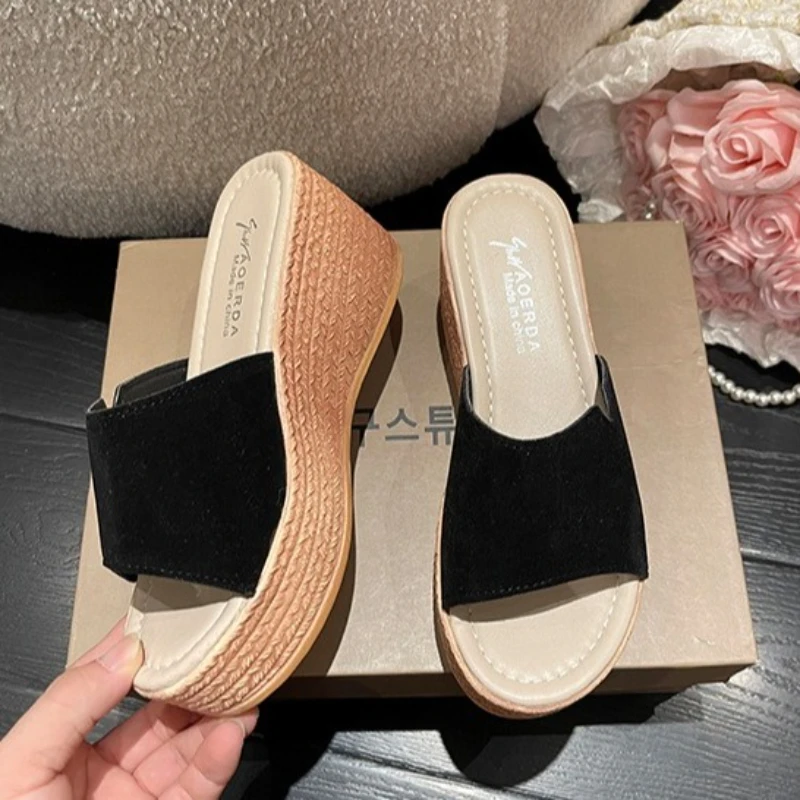 Fashion Women's Platform Thick Slippers Minimal Round Head Peep Toe Wedges Shoes Casual Outdoors Ladies Beach Sandals