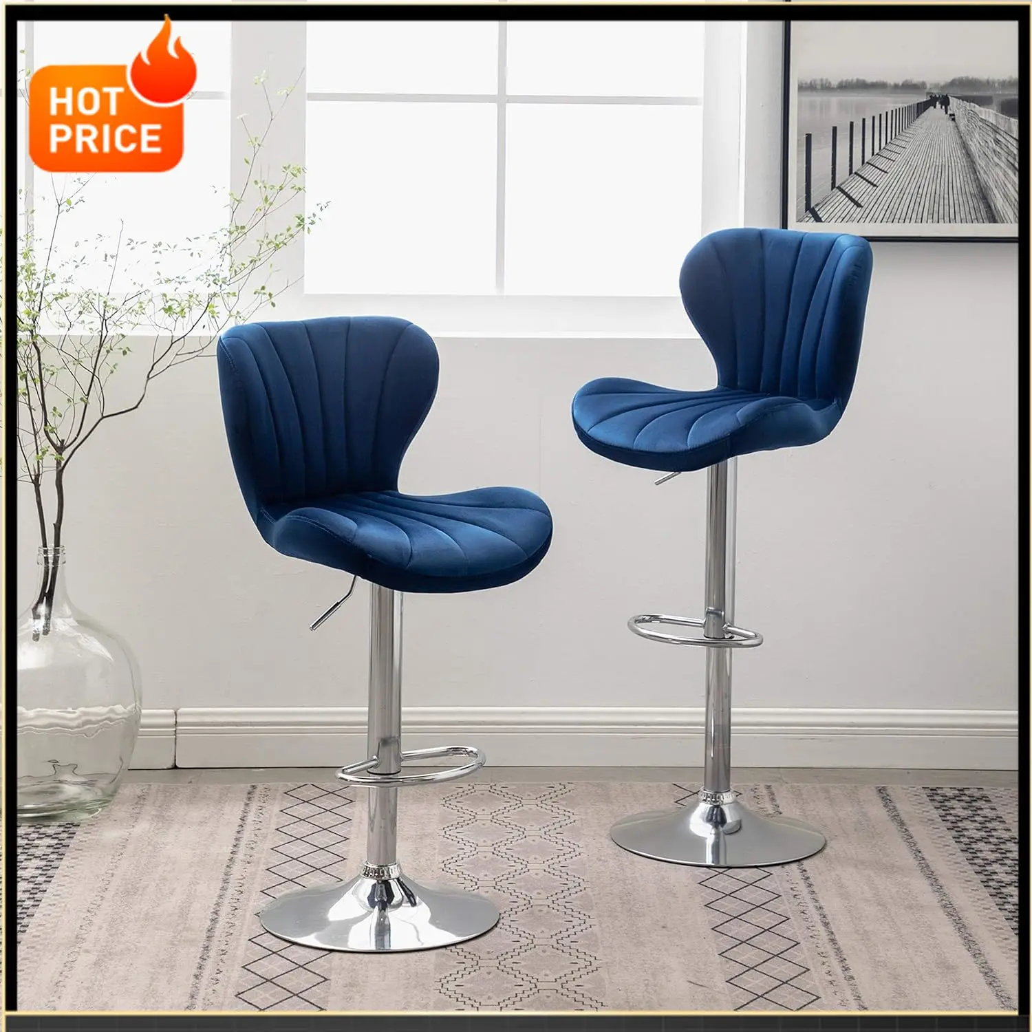 

Бестселлер: Барные стулья Ellston Velvet с регулируемой высотой и поворотным механизмом, синие, комплект из 2 штук