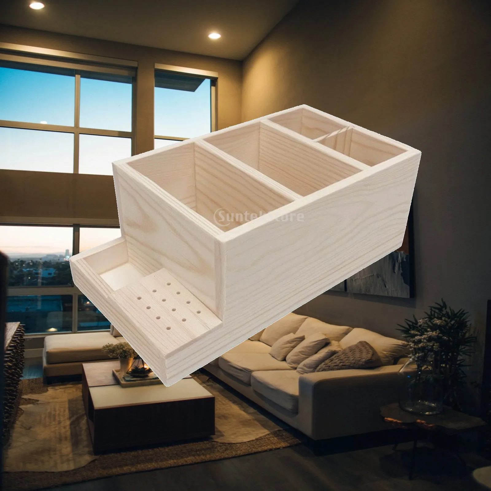 Solid Wood Nail Drill Organizer Natural Finish Two-Level Manicure Tool Box Manicure Organizer with Front Tray Compartmentalized