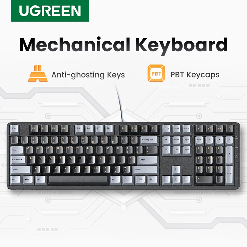 Klawiatura mechaniczna UGREEN 108 nasadek na klawisze z PBT klawiatura przewodowa czerwony przełącznik rosyjski/koreański/EN do laptopa stacjonarnego Windows Mac OS Gaming