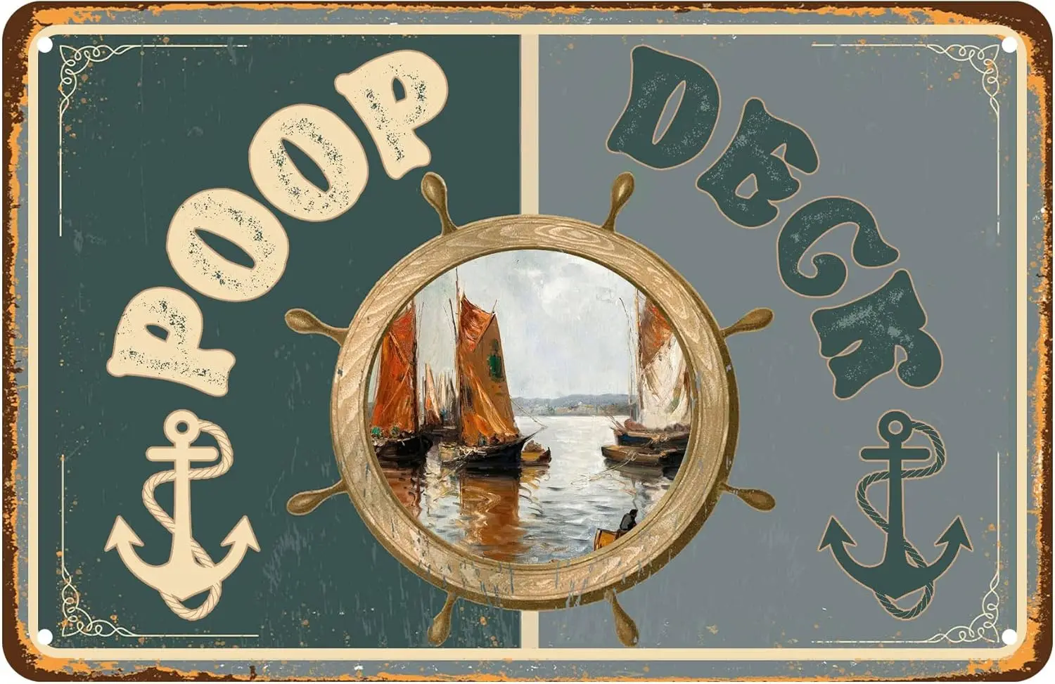 Poop Deck Sign Anchor Sign Great Nautical Bathroom Decor Rustic Beach And Boat Display Use Indoors Or Outdoors Durable Vint sign