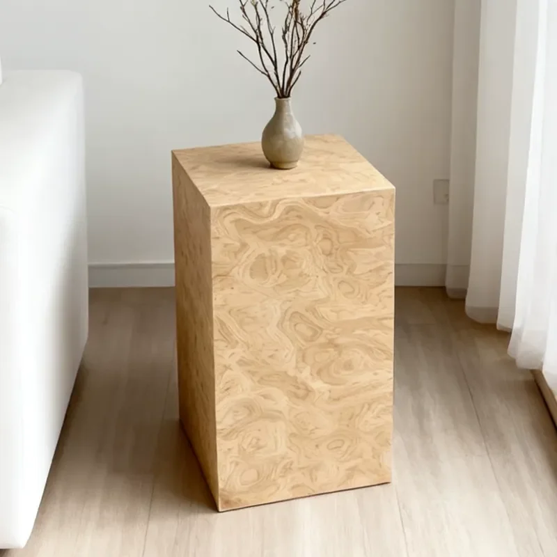 Rectangular Wooden Display Stand with Natural Tree Burl Bark Base Wood Grain Column Platform for Jewelry Ornaments Window