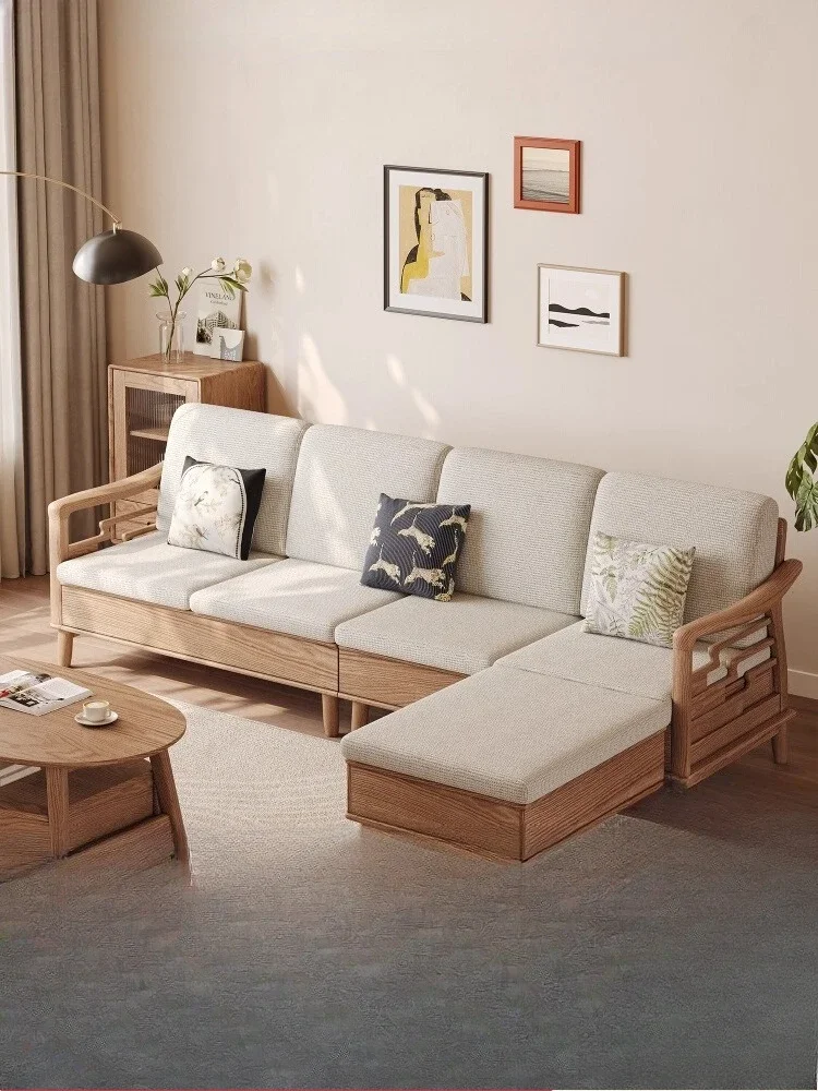Ash wood solid wood sofa combination modern simple small apartment living room winter and summer dual-purpose high box storage f