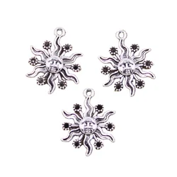15pcs Charms Sun Sunlight Sunshine 24x18mm Antique Silver Color Pendants Making DIY Handmade Tibetan Finding Jewelry