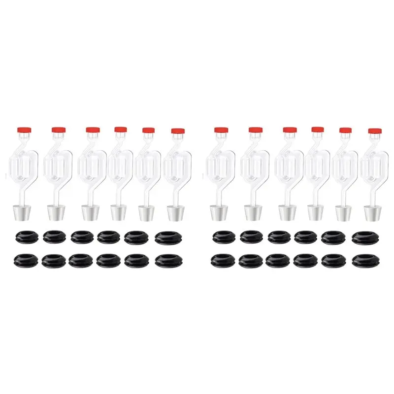 

A59Z-Twin Bubble Airlock Set [12 Pack], Brew Kits Airlocks For Fermenting,Fermentation Airlock With 12 Stoppers + 24 Grommets