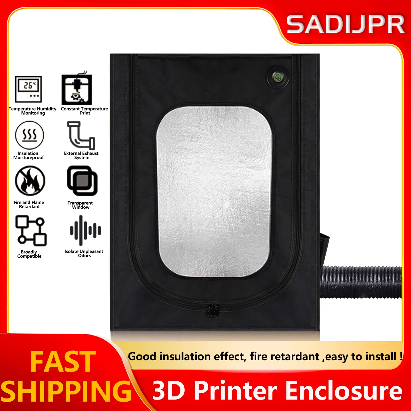 3D Printer Enclosure For Kobra 3 Bambu Lab A1/A1 mini Large Size Enclosure with LED Light Fireproof Waterproof Dustproof Black