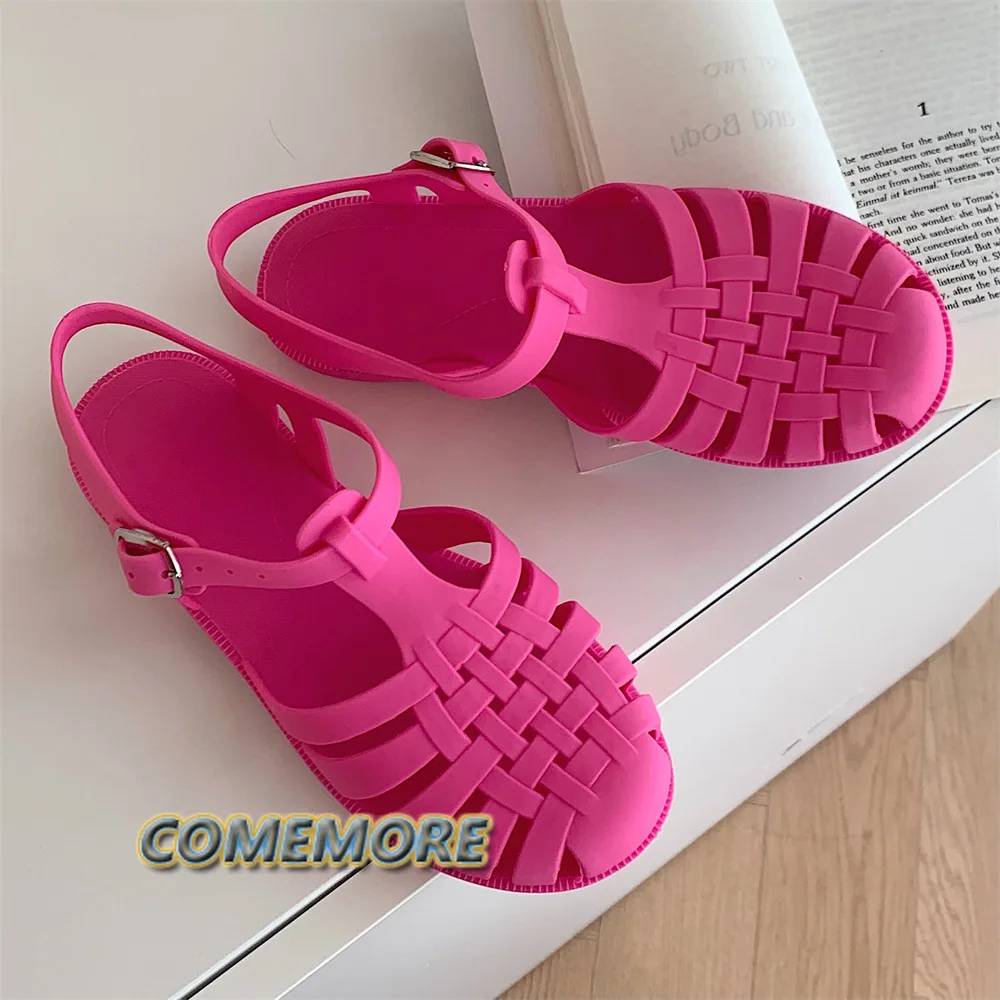 Fashion Sandals for Students Retro Women\'s Hollowing Flat Non-slip Ankle Strap Summer Jelly Casual Shoes 2024 Comfortable Female