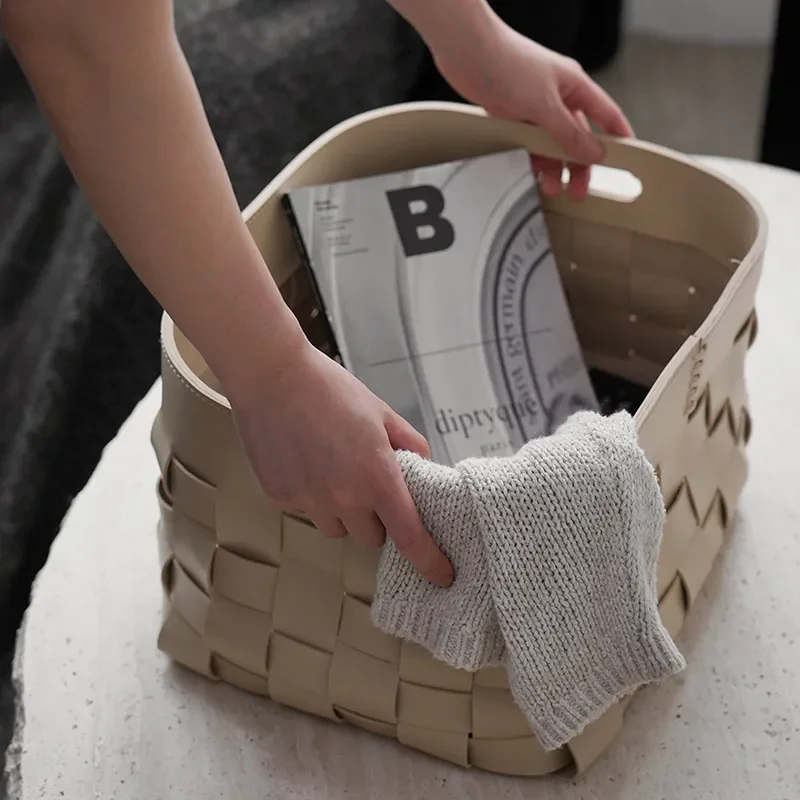Black and White Checkerboard Leather Storage Basket for Bedroom Laundry Organization Woven Bin Home Decor Closet Organizer