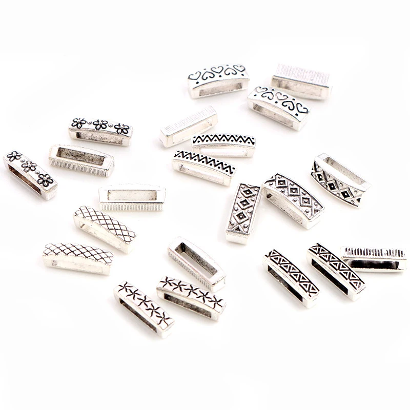 20pcs 16x6x6mm Beads Bails Pendants Jewelry Making DIY For 1cm PU Leather Bracelet Big Hole Beads Findings Hole Size 11x2mm