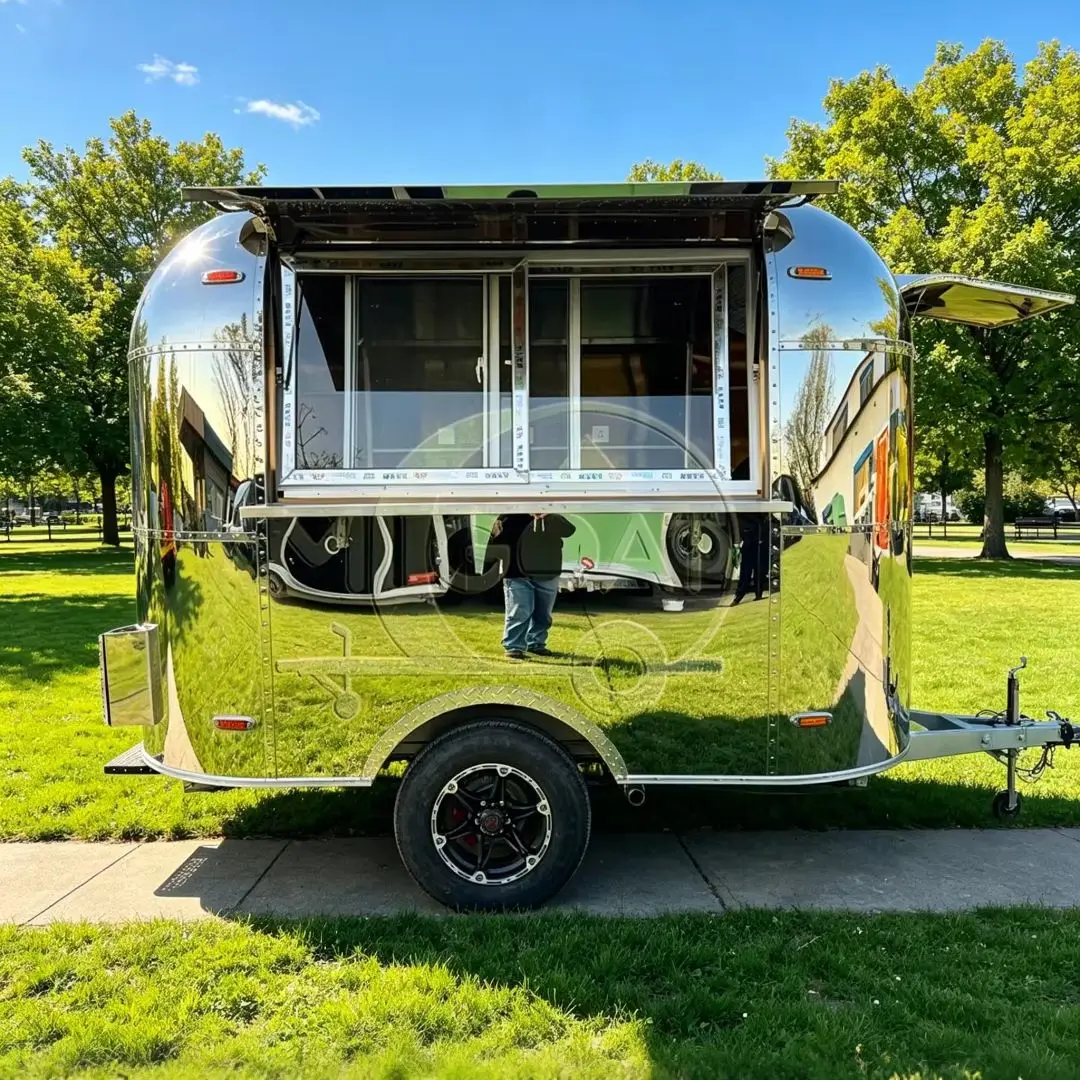 Mirror Polished Stainless Steel Food Trailer Mobile Food Truck for Fast Food & Street Vending