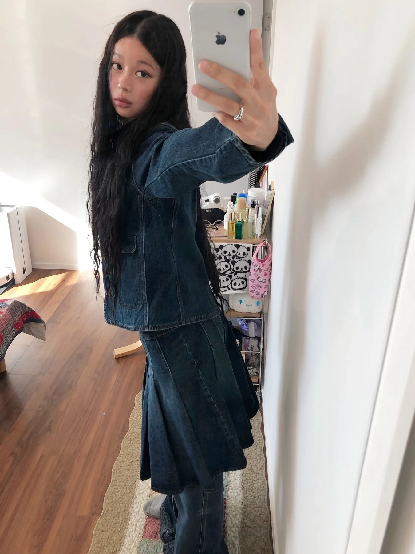 Retro Japanse Sle Waed Denim Jaet plooirok Casual broek Button-up irt Long Sve Cotton Regular Fit