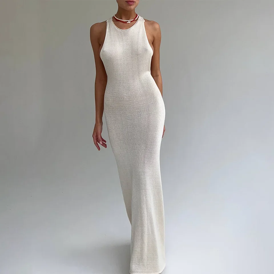 

2026 Spring Summer New Fashion Elegant Halter Sleeveless Bodycon Mermaid Hem T Back Dress Women