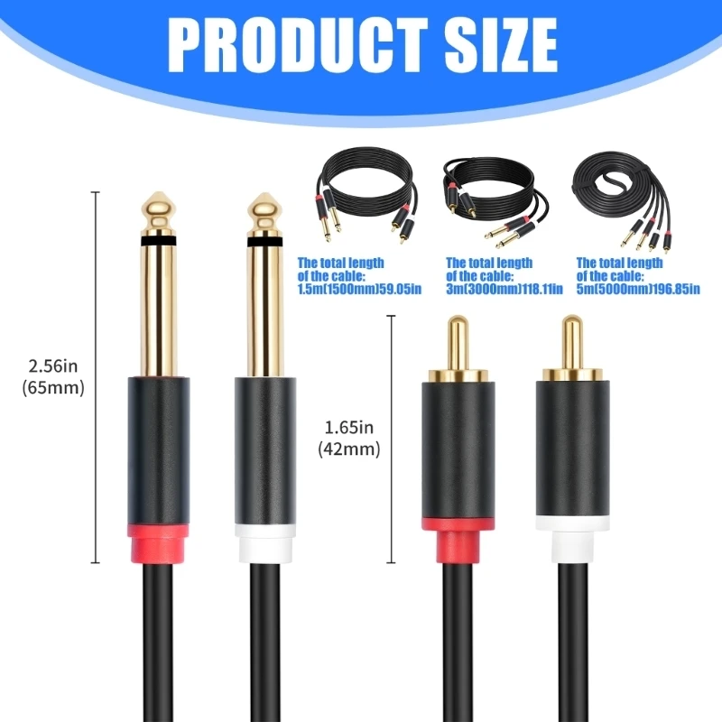 1/4inch to 2RCA Cable Gold Plated Metal Shell Heavy Duty 6.35mm to 2RCA 83CF