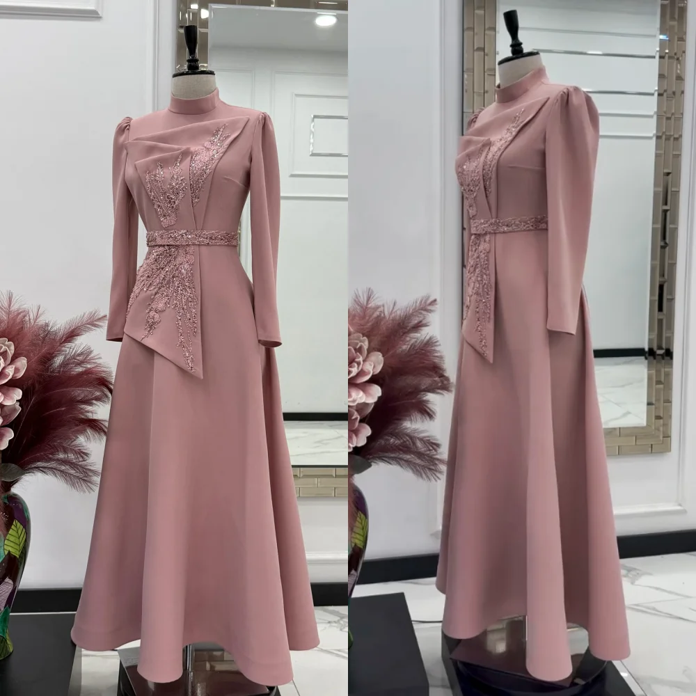 Customized Jersey Sequined High Collar A-line Midi Dresses Bespoke Occasion Women Luxury Evening Elegant Party Wedding Sparkle