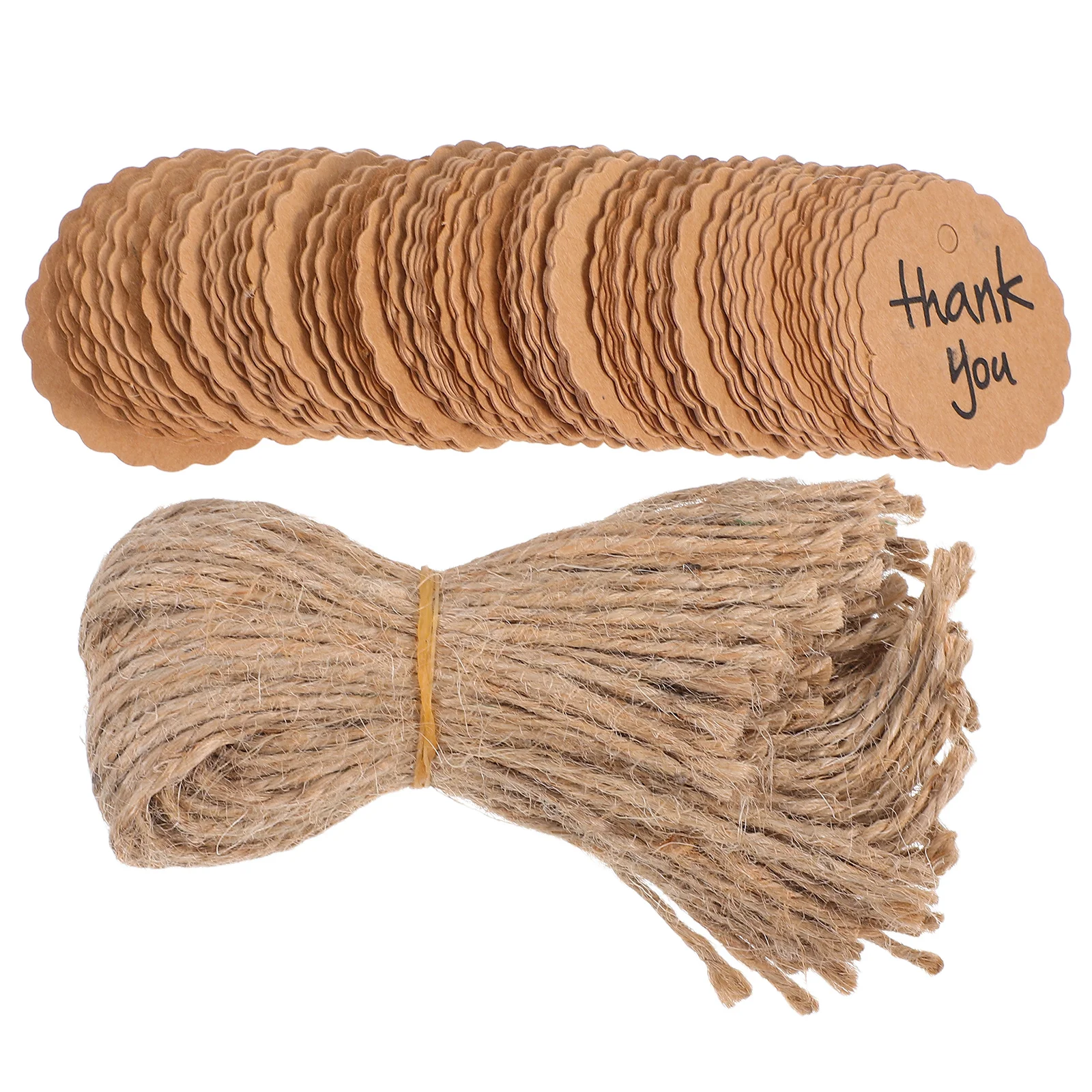 

100Pcs 4cm Brown Kraft Paper Tags 20cm String Scalloped Edges for Wedding Favors and Gift Labels Thank