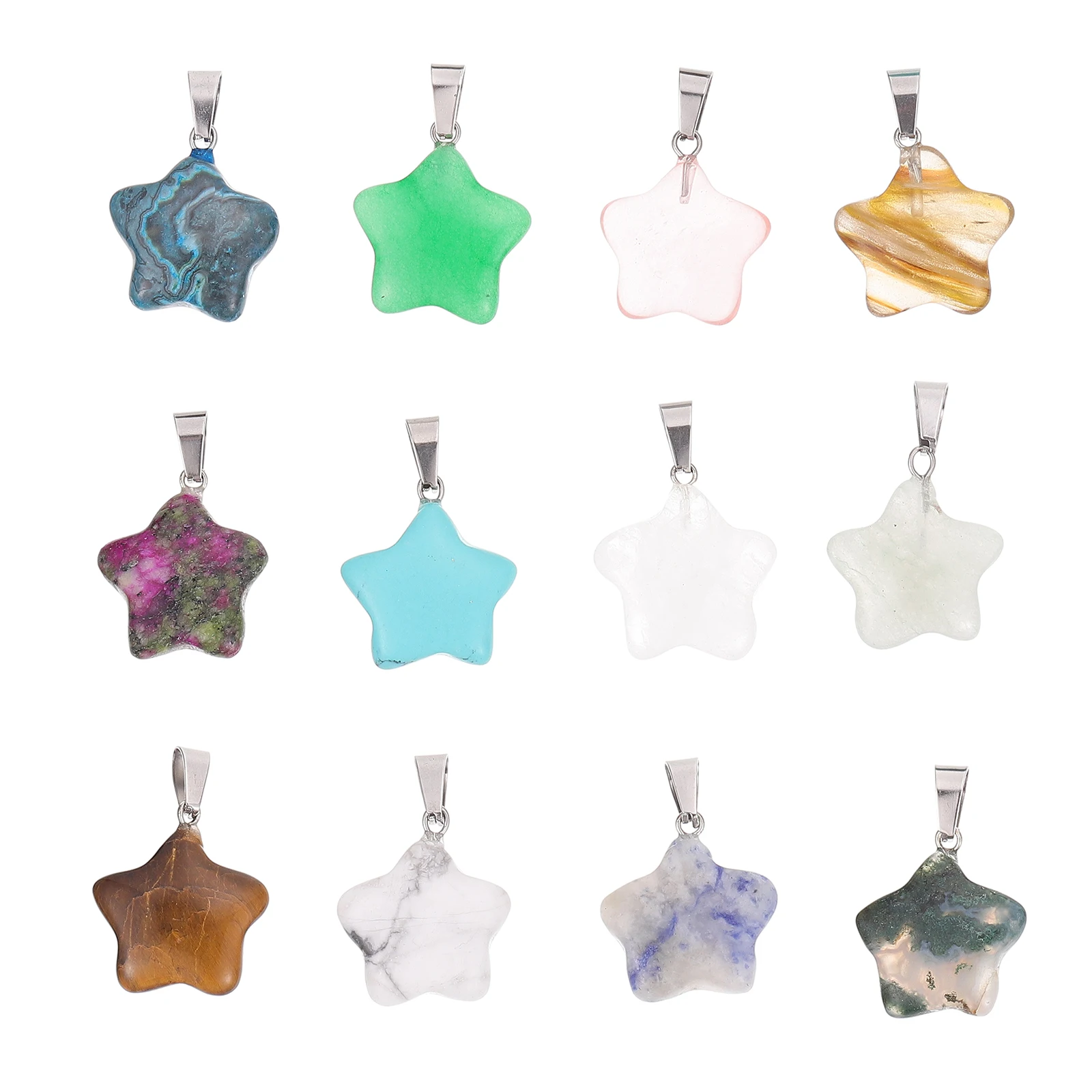 

12Pcs Natural Stone Five-Pointed Star Pendant Mixed Color Jewelry Pendant DIY Necklace Accessories Stone Charms for Jewelry