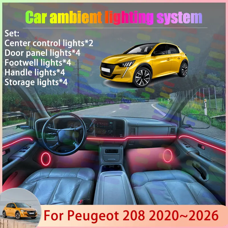 

Для Peugeot 208 P21 MK2 2020 ~ 2026 2021 2022 2023 2/18 в 1 автомобильный атмосферный светильник RGB абажур ансамбль стример атмосферный набор