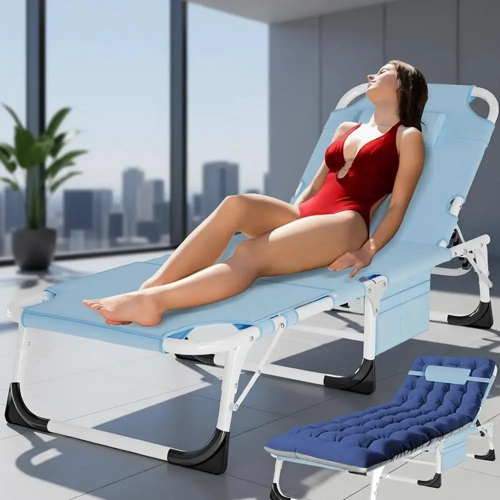 

Adjustable 5-Position Oversized Beach Lounge Chair with Hole, Heavy Duty for Pool, Patio & Sunbathing
