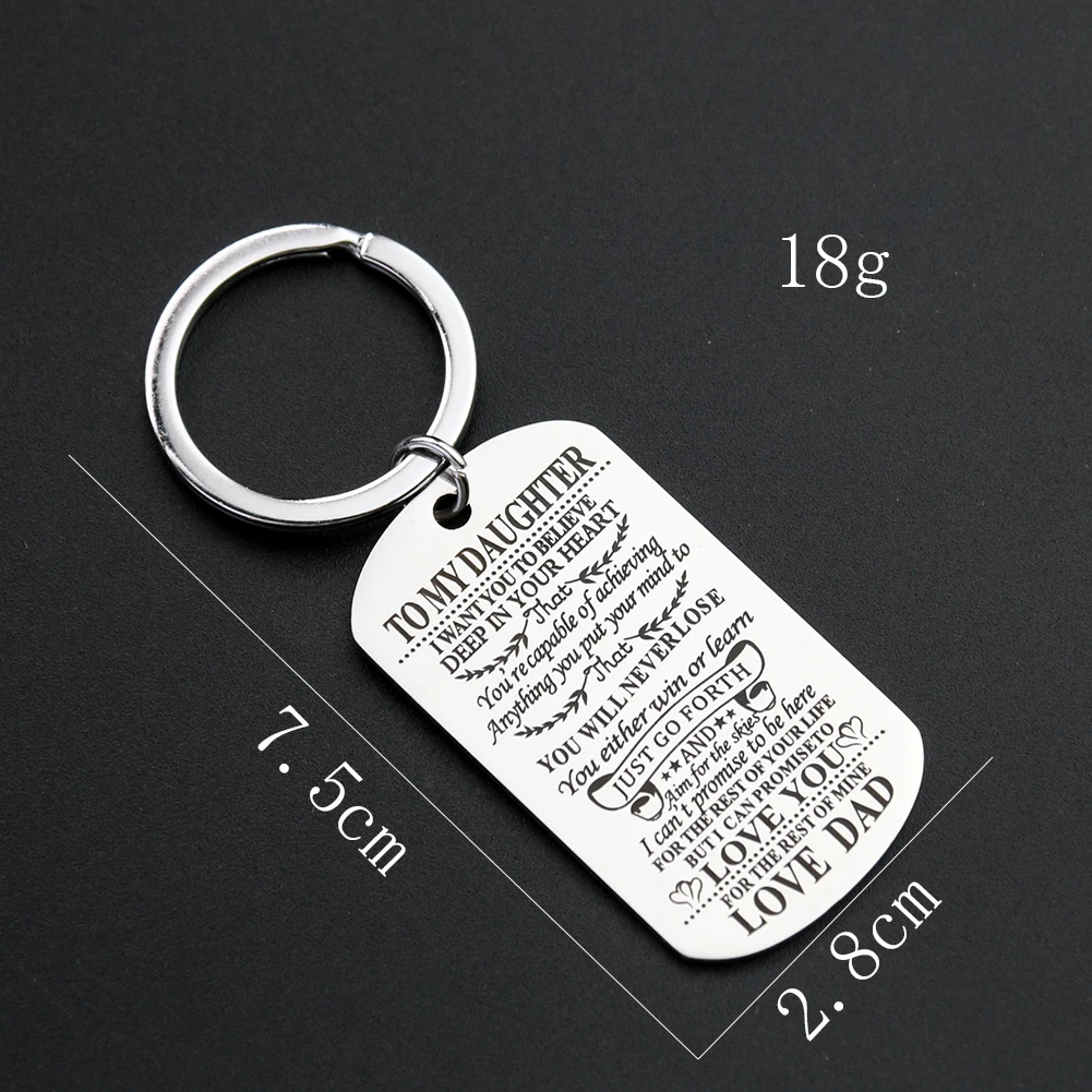 Stainless Steel Best Wish To Son Daughter Keychain Love Mum Dad Keyring Tag Laser Inscription Pendant Graduation Family Gift