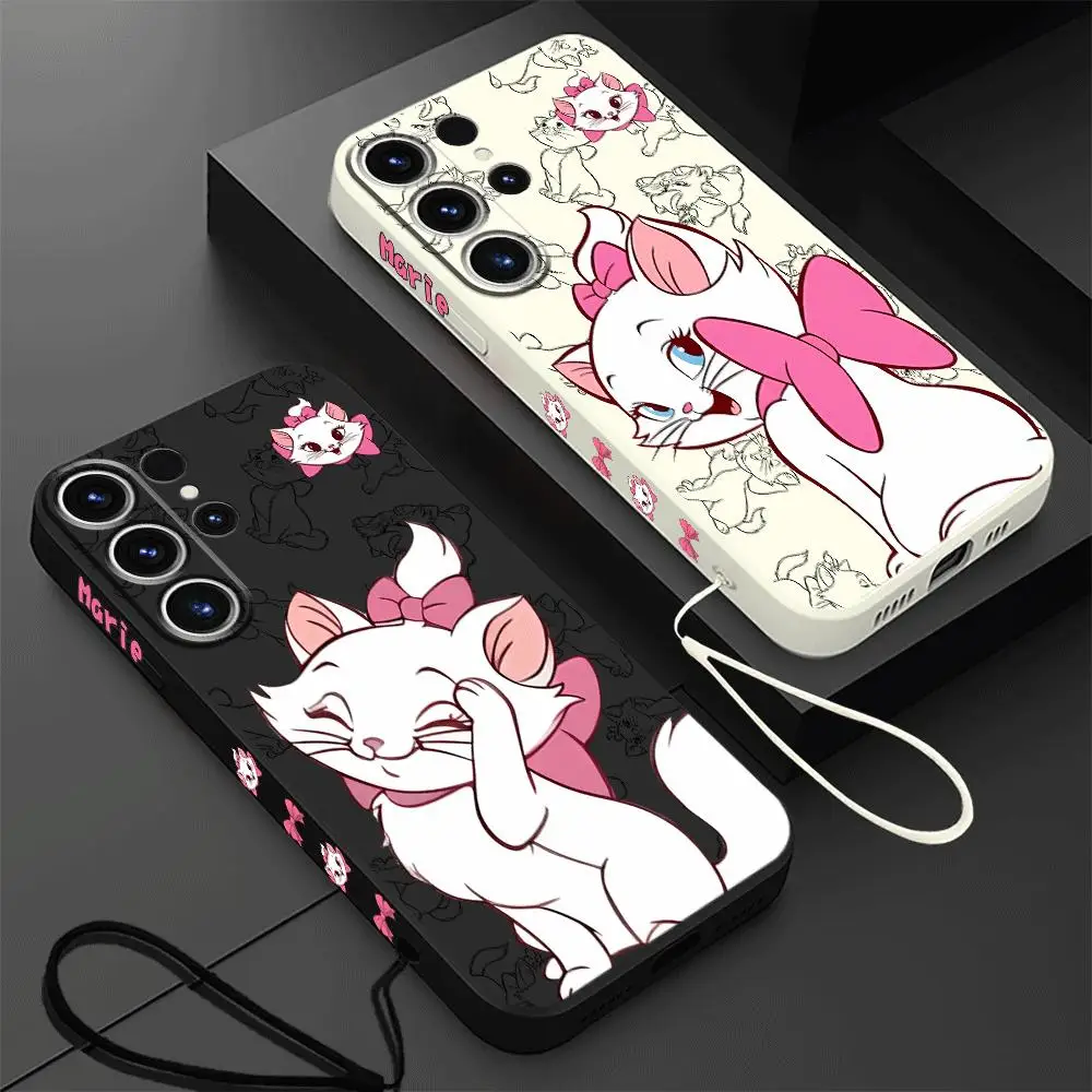 Cartoon Marie Cat Disney Phone Case for Samsung Galaxy S20 FE S21 S24 Ultra S22 Plus S23 Ultra 5G Square Liquid Cover Soft