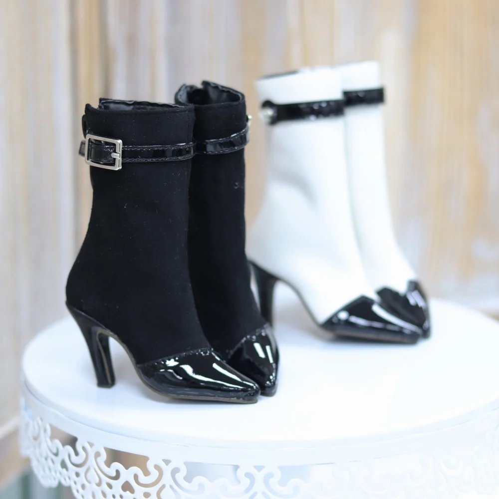 

BJD Toys Doll Shoes 1/3 SDGR/AS Girls Real Stain Black White Single Buckle Pointy Toe High Heels Gifts Elegant Doll Accessories