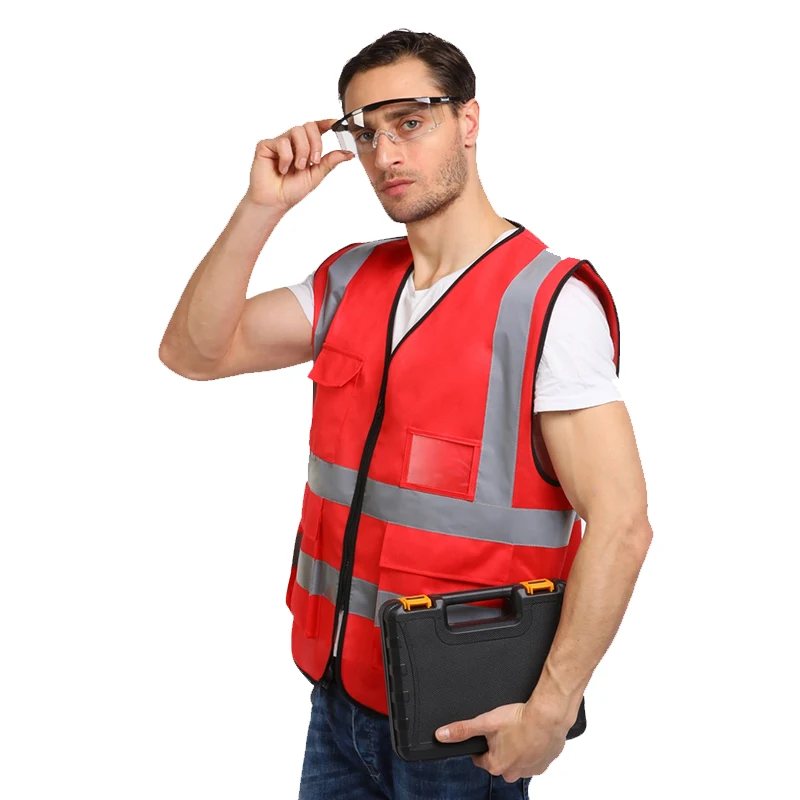 Hi vis-colete de segurança roxo, reflexivo com zíper e bolsos, para homens e mulheres