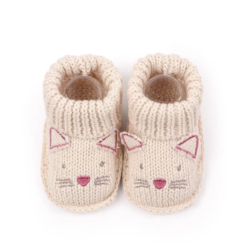 1 Pair Soft Sole Knitted Shoes Anti-slip Design Warm Lining Infant Pre-walkers Cartoon Pattern Comfortable Fit Newborn Booties