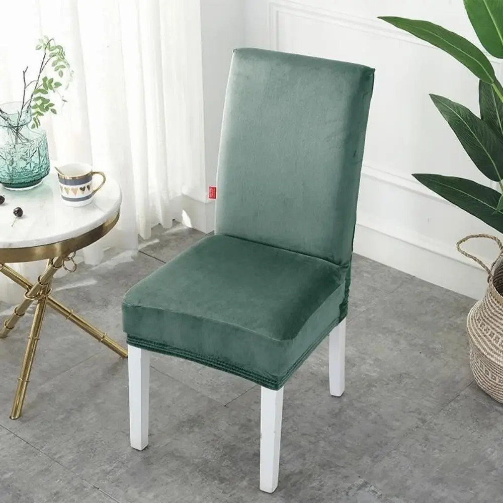 Thickened Plush Chair Cover Velvet Solid Color Elastic Chair Slipcover Dust-Proof Breathable Full Wrap Stool Cover Dining Room