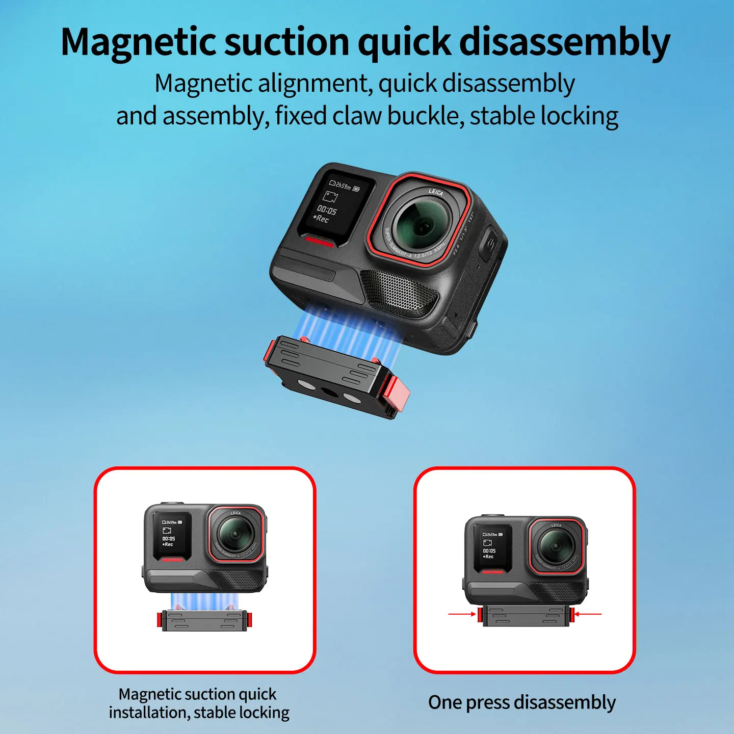 Für Insta360 Ace Pro 2 / Ace Pro / Ace X6 / X5 Magnetische Schnellwechselbasis 360° drehbare Stativhalterung 1/4 17/25mm Kugelkopfadapter – Detail 3